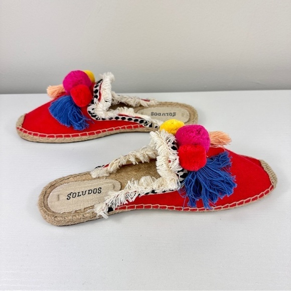 Espadrille Slides Tassel Soludos Pom Red Yellow Blue Colorful Loud Size 8.5 - Picture 5 of 10